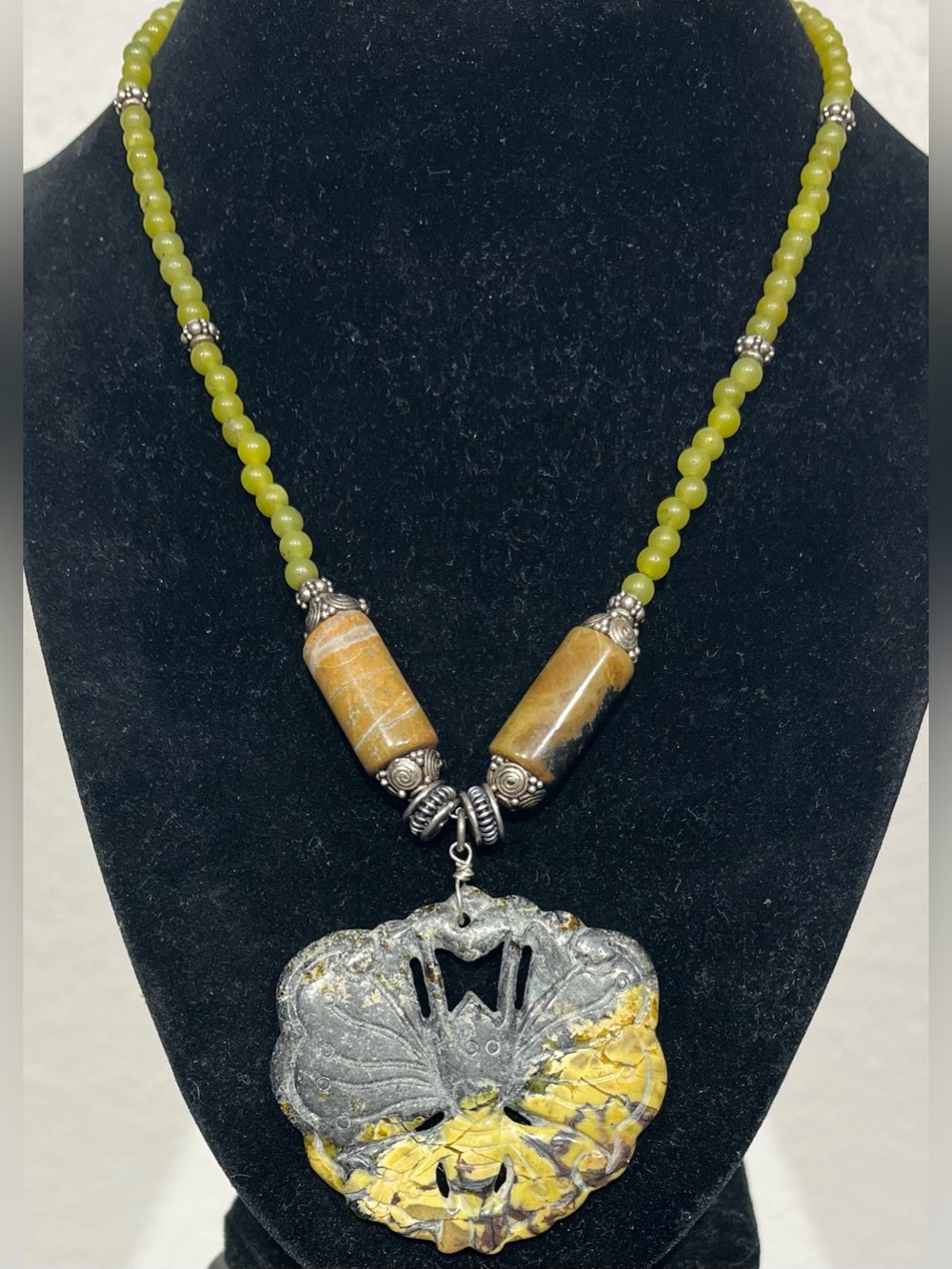 Tryna Handcrafted 925 Sterling Silver and Jasper Butterfly Pendant Necklace